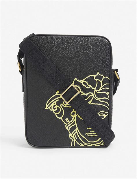 versace collection logo leather crossbody